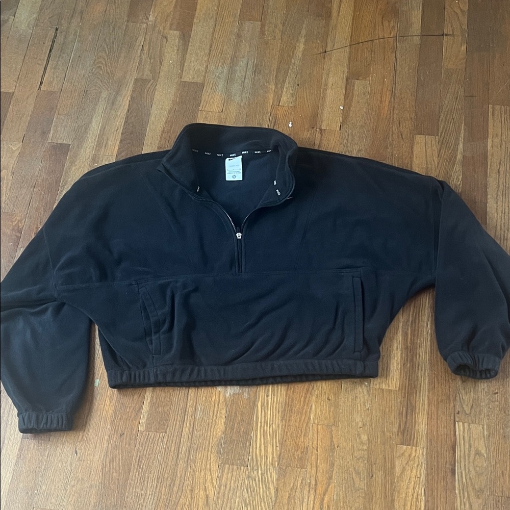 Nike Cropped Black Half-Zip Fleece Pullover Sweater - s